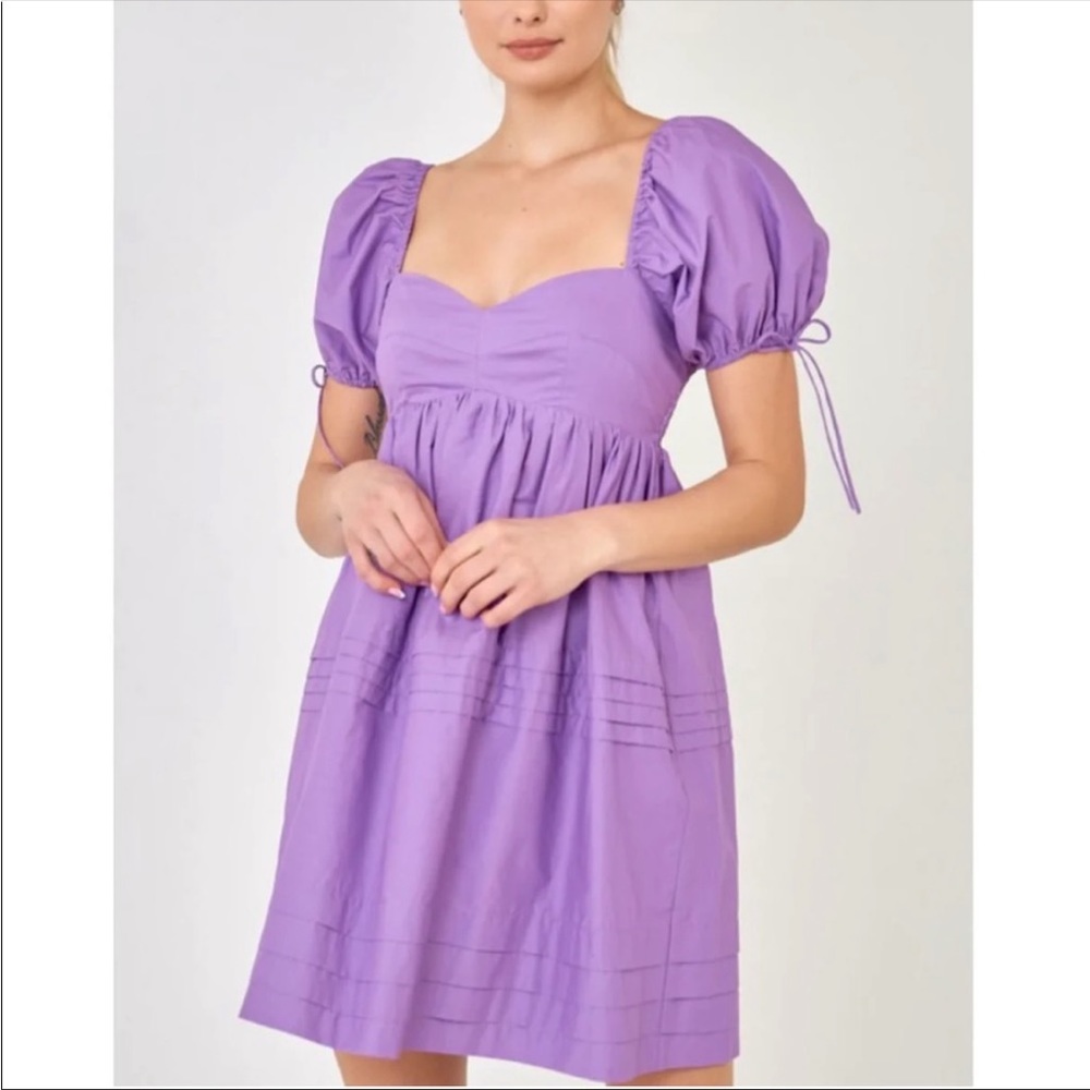 English Factory Purple Babydoll Puff Sleeve Dress L